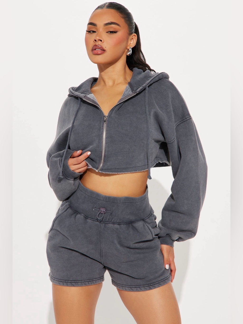 Fashion Nova Fleece Short Set - Charcoal